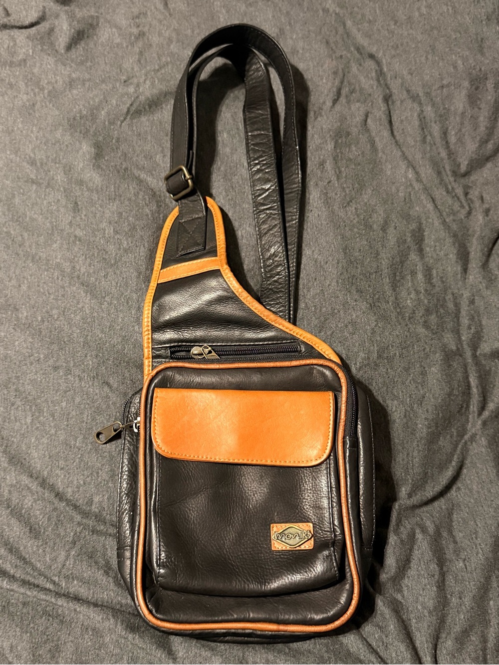 Black and Tan Leather Crossbody Sling Bag - Unknown Brand